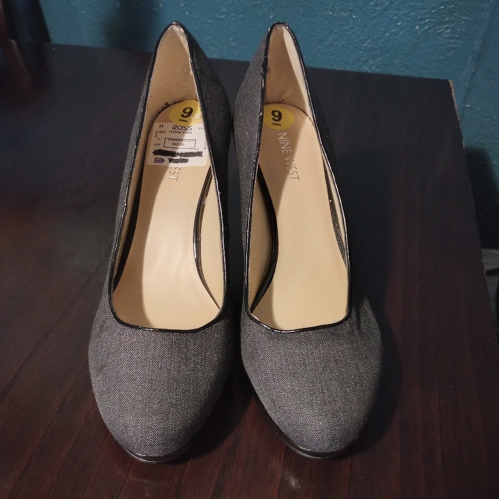 Nine West WOS 4"Heels Pumps WISE UP 2 sz 9M Gray Tweed Slip-On Classy Work Dress - Picture 6 of 14